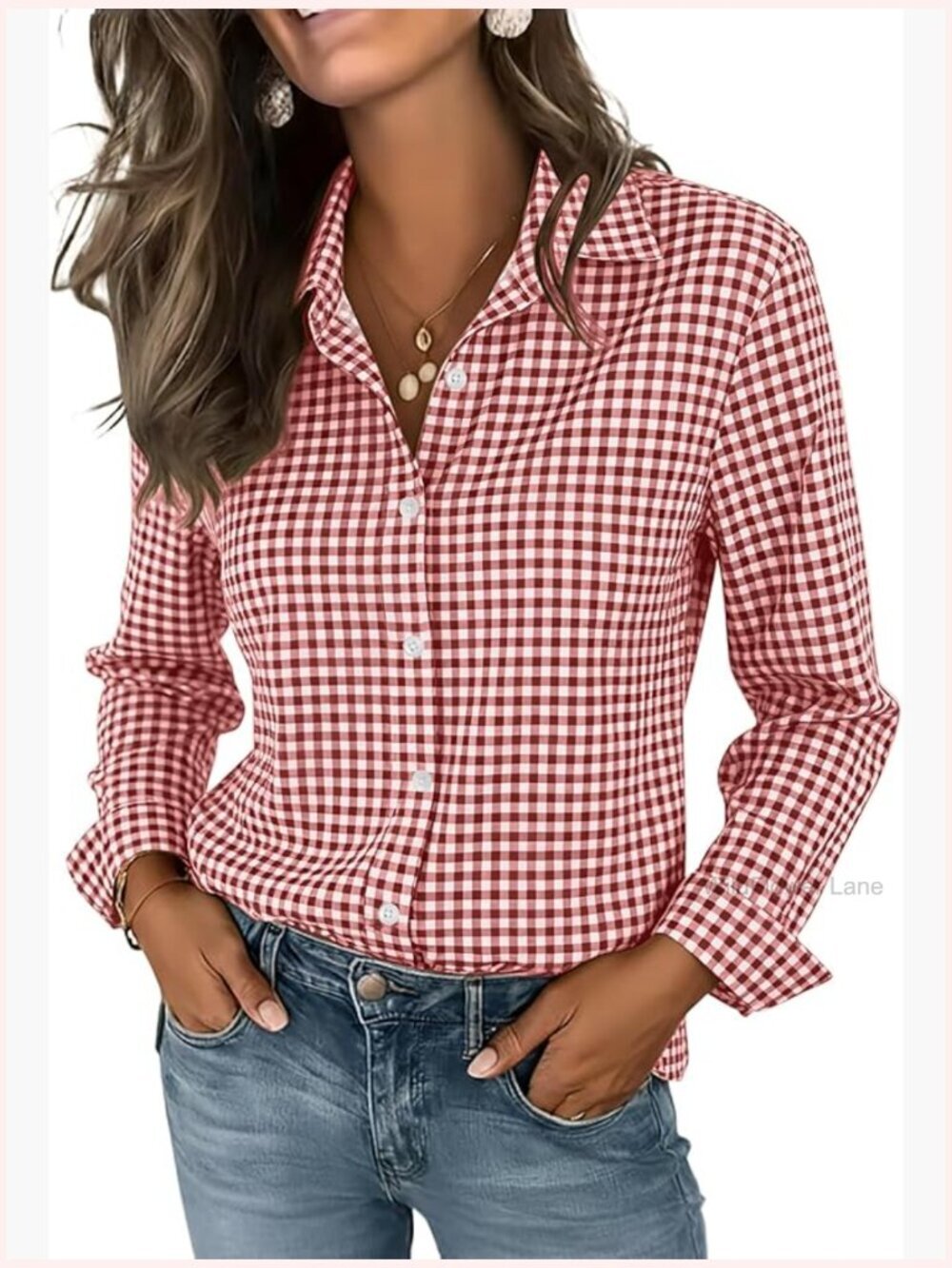 Wrinkle Free Long Sleeve Button Down Shirt Blouse Business Office Work Stretch